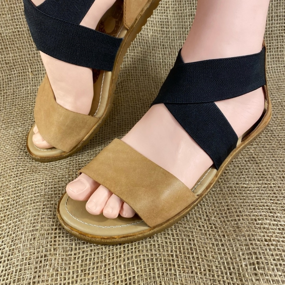 Sorel Sandals Ella Black Tan Strappy Ankle Strap Open Toe Women's Size 7